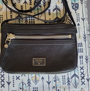 Fossil Small Crossbody Black Leather Purse.